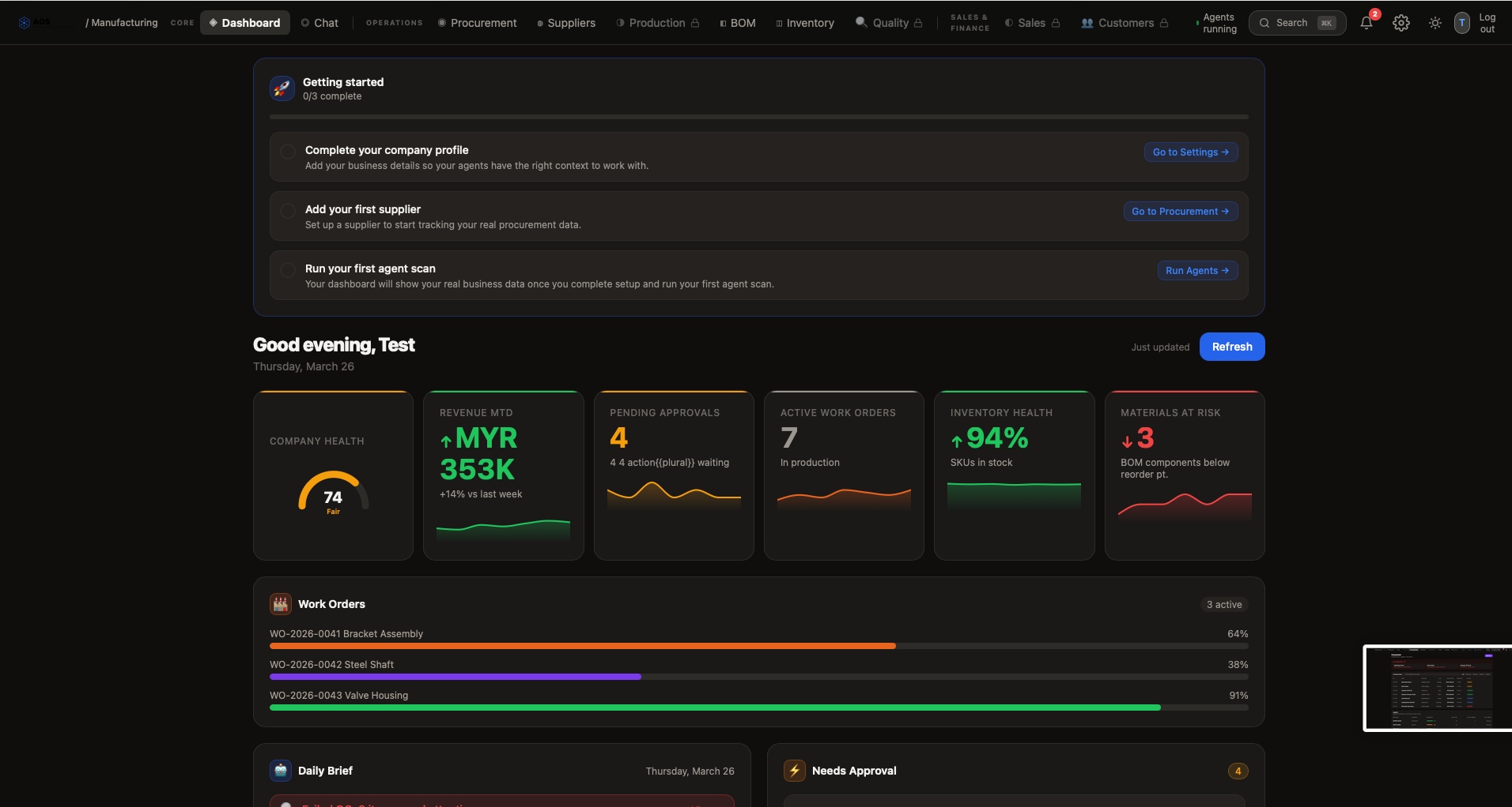 AOS Dashboard with KPIs